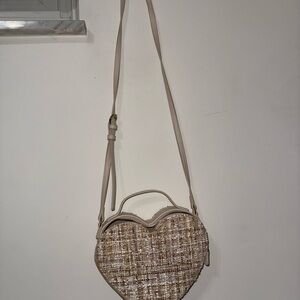 LC Lauren Conrad Beige Tweed Heart Crossbody Bag